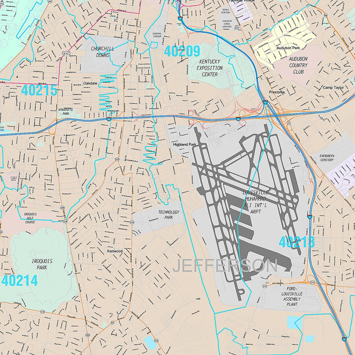 Premium Style Wall Map of Louisville KY.