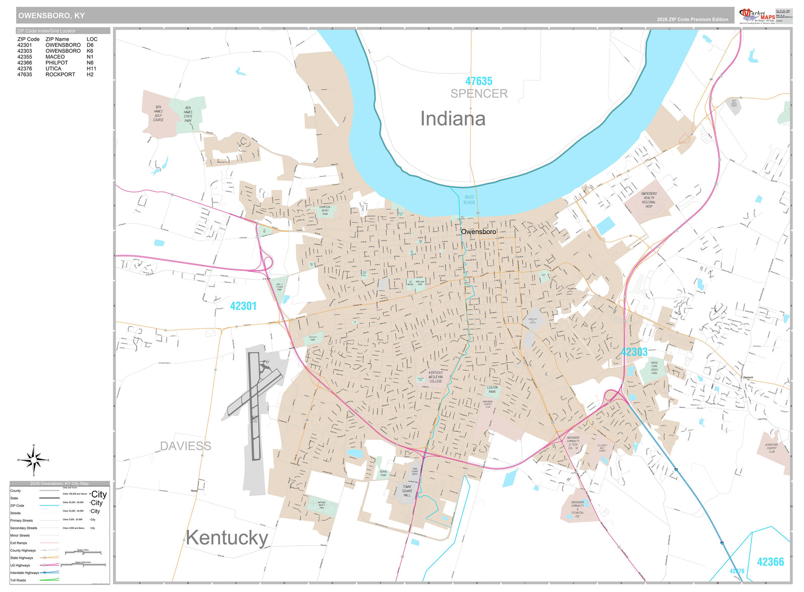 Premium Style Wall Map of Owensboro, KY