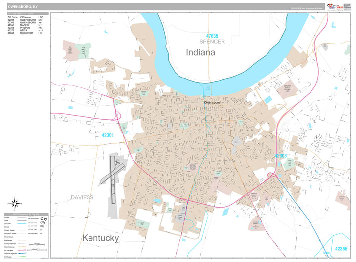 Premium Style Wall Map of Owensboro, KY