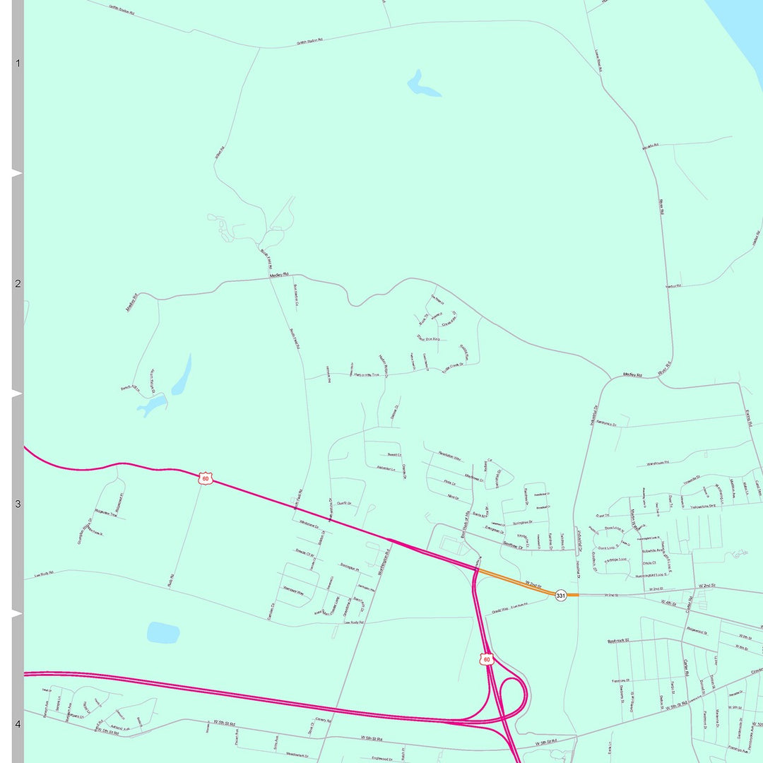 Color Cast Zip Code Style Wall Map of Owensboro, KY