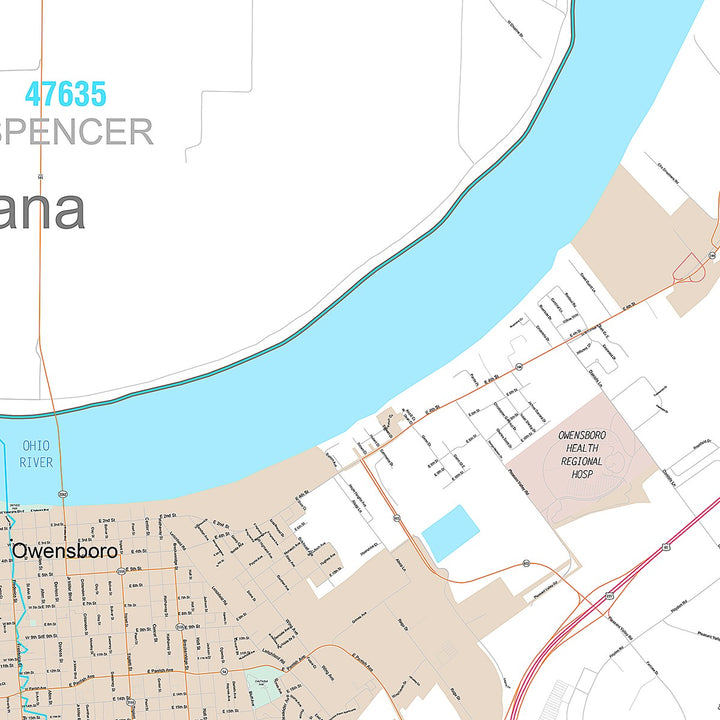 Premium Style Wall Map of Owensboro, KY