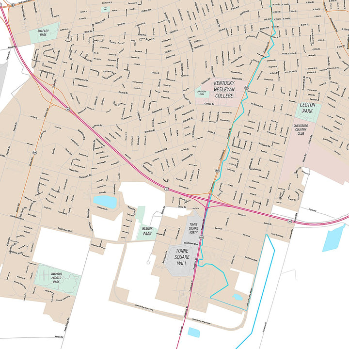 Premium Style Wall Map of Owensboro, KY