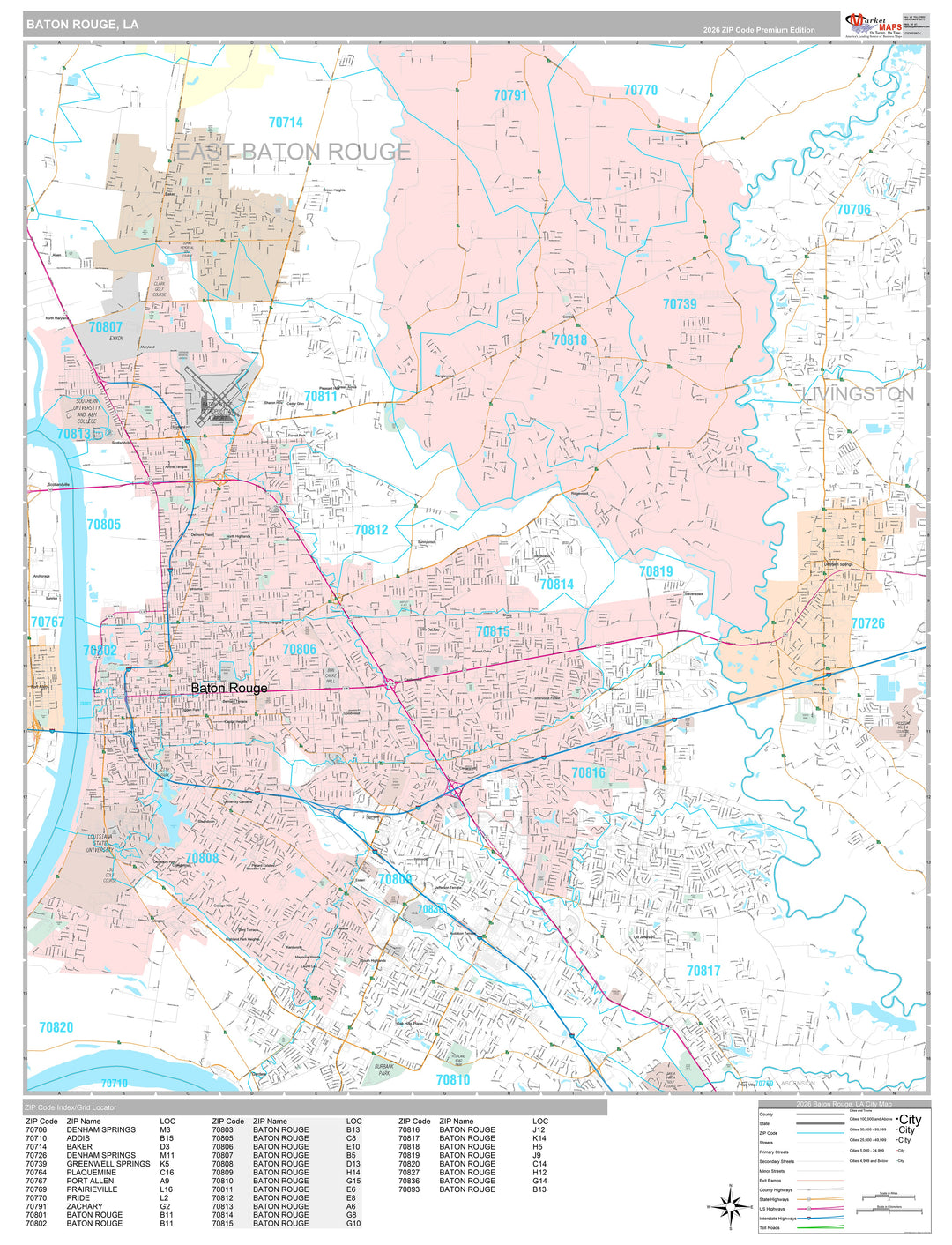 Premium Style Wall Map of Baton Rouge LA