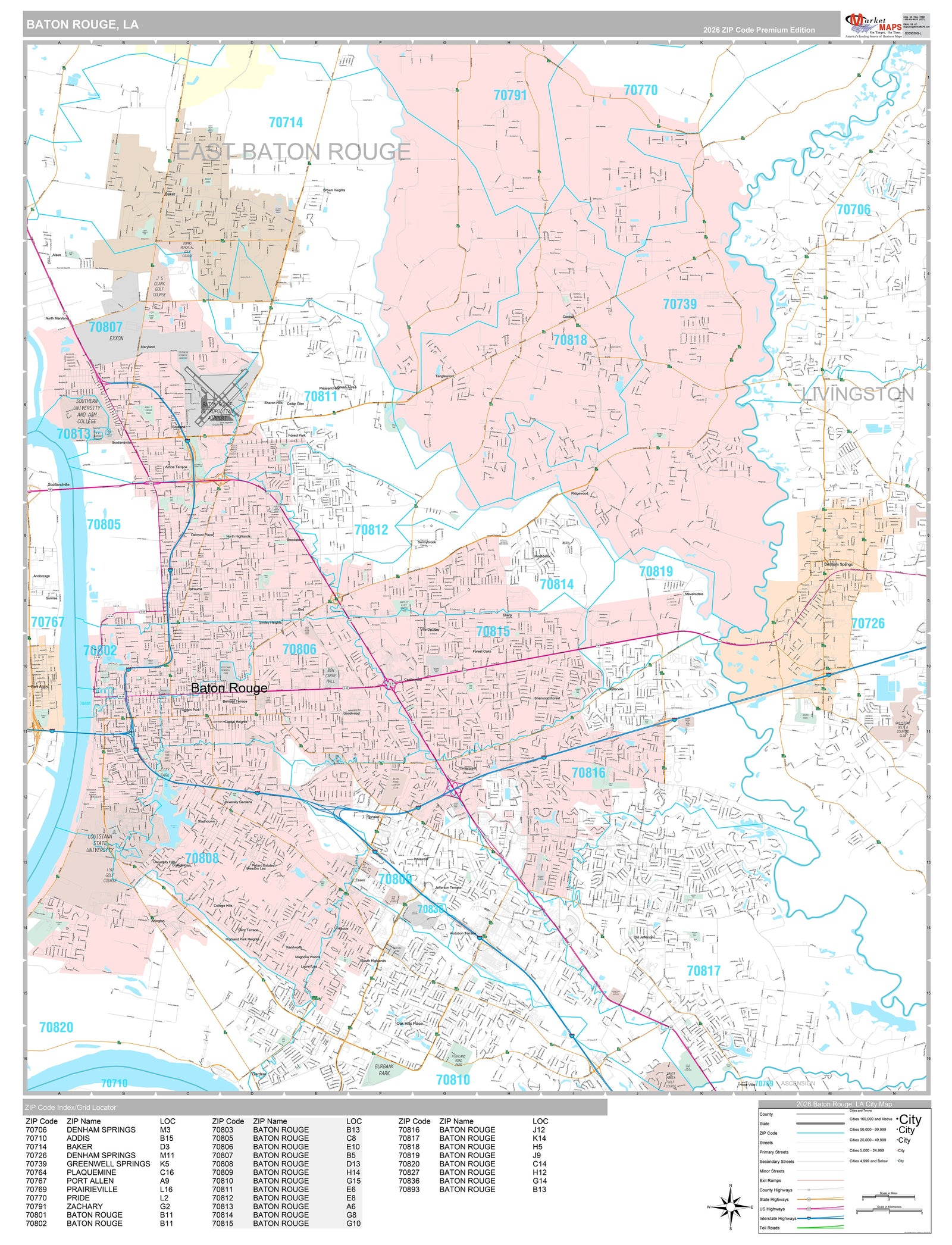 Premium Style Wall Map of Baton Rouge LA