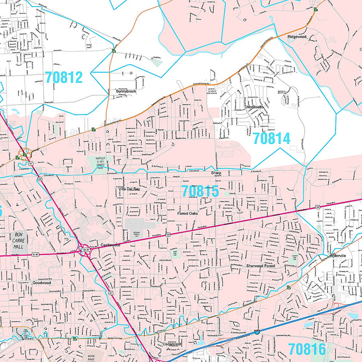 Premium Style Wall Map of Baton Rouge LA