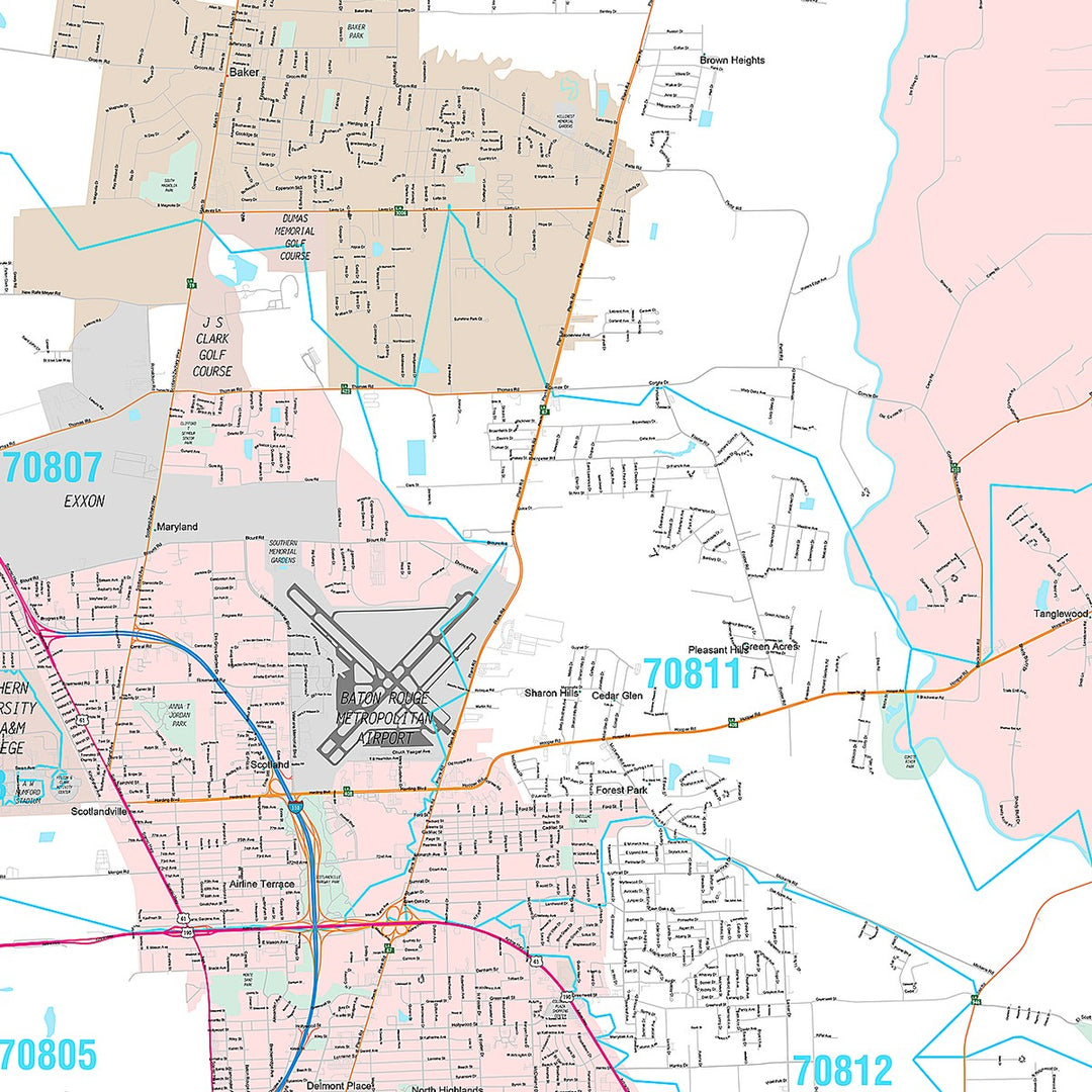 Premium Style Wall Map of Baton Rouge LA