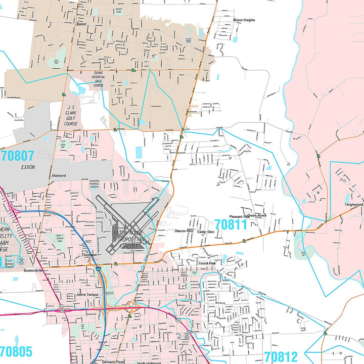 Premium Style Wall Map of Baton Rouge LA