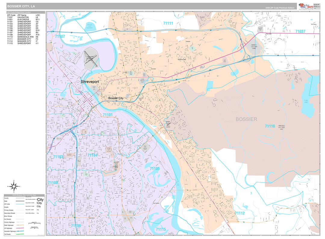 Premium Style Wall Map of Bossier City, LA