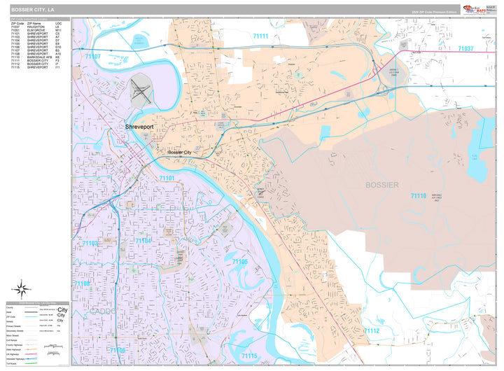 Premium Style Wall Map of Bossier City, LA