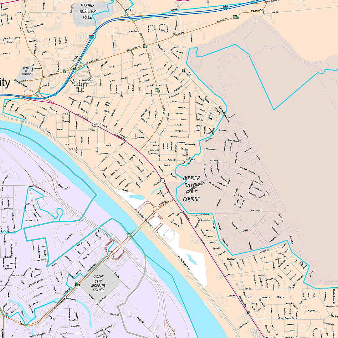 Premium Style Wall Map of Bossier City, LA