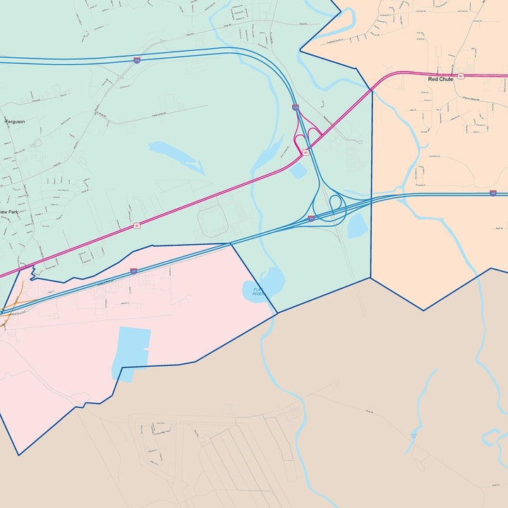 Color Cast Zip Code Style Wall Map of Bossier City, LA
