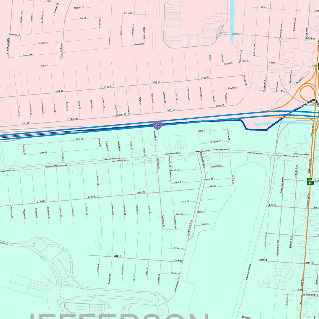 Color Cast Zip Code Style Wall Map of Kenner, LA