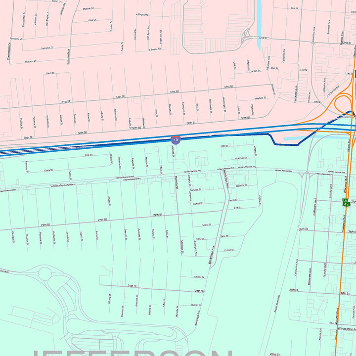 Color Cast Zip Code Style Wall Map of Kenner, LA