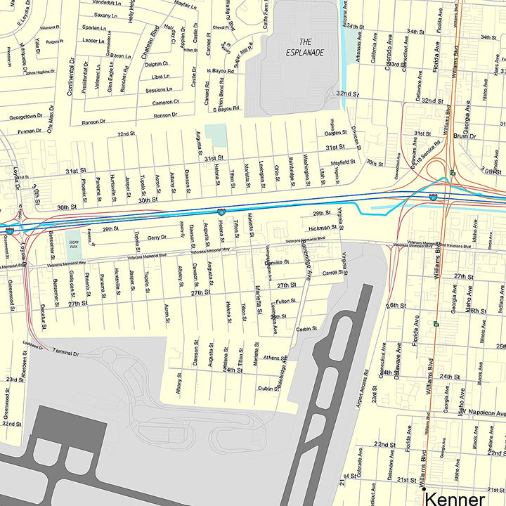 Premium Style Wall Map of Kenner, LA