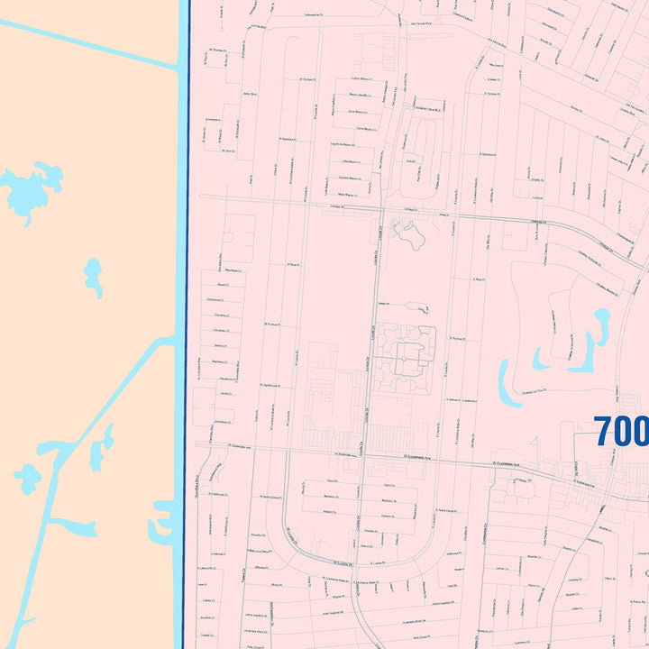 Color Cast Zip Code Style Wall Map of Kenner, LA