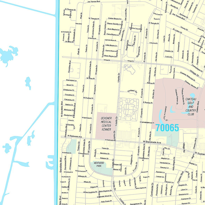 Premium Style Wall Map of Kenner, LA