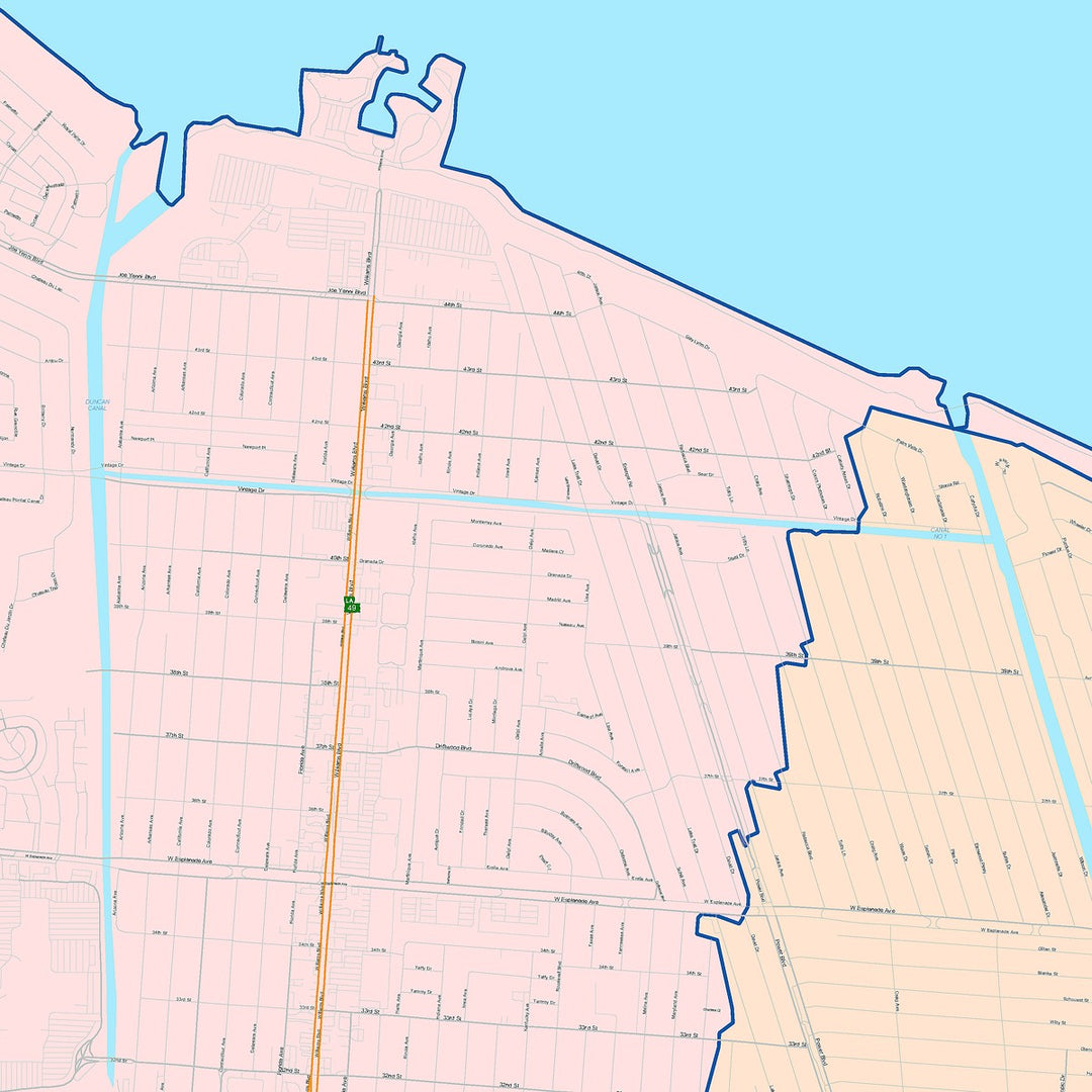 Color Cast Zip Code Style Wall Map of Kenner, LA