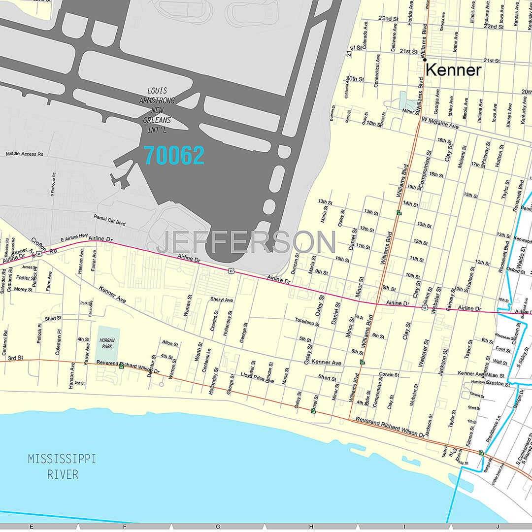 Premium Style Wall Map of Kenner, LA