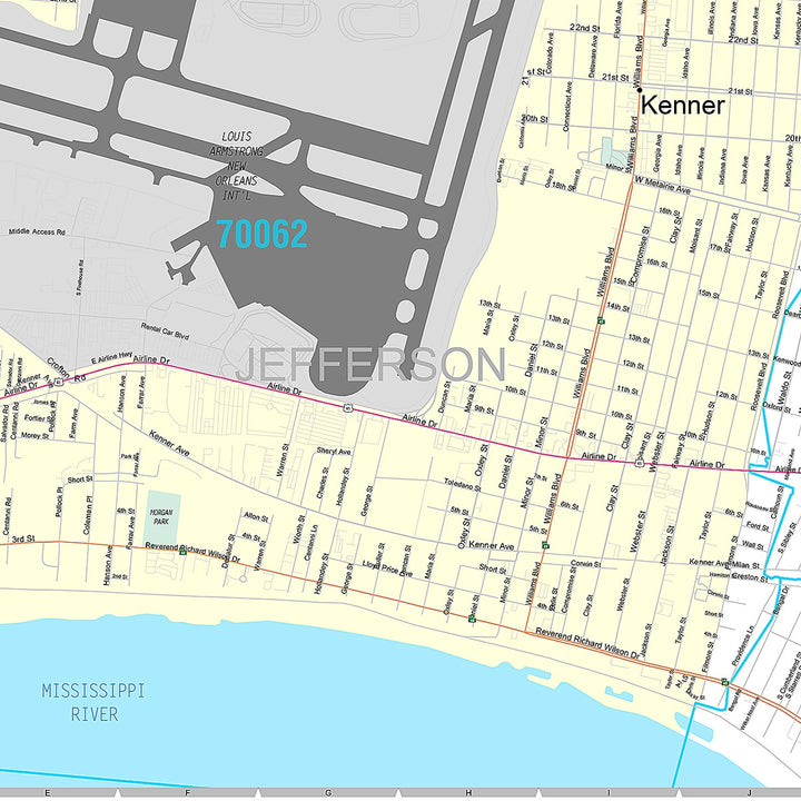 Premium Style Wall Map of Kenner, LA