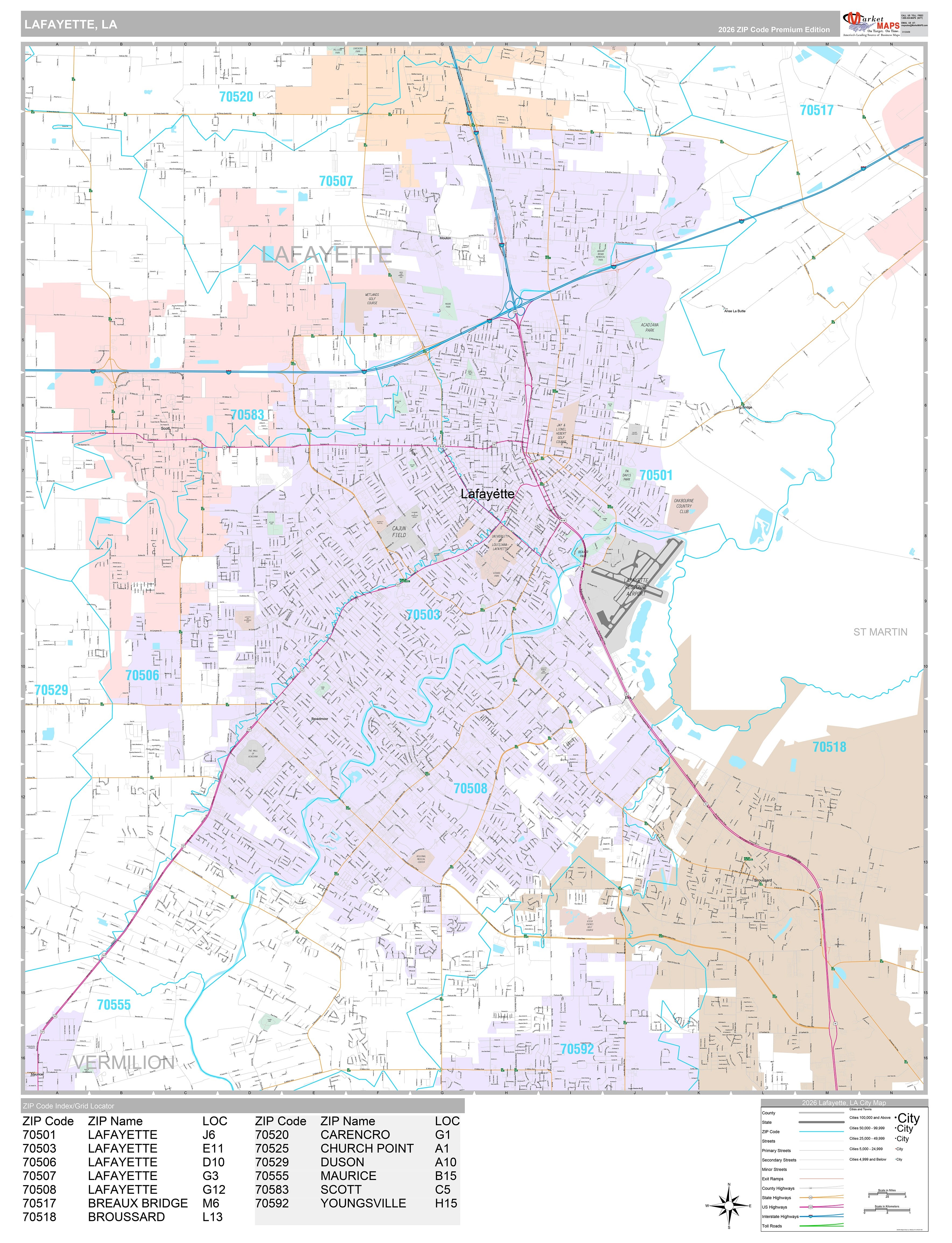 Premium Style Wall Map of Lafayette, LA – American Map Store