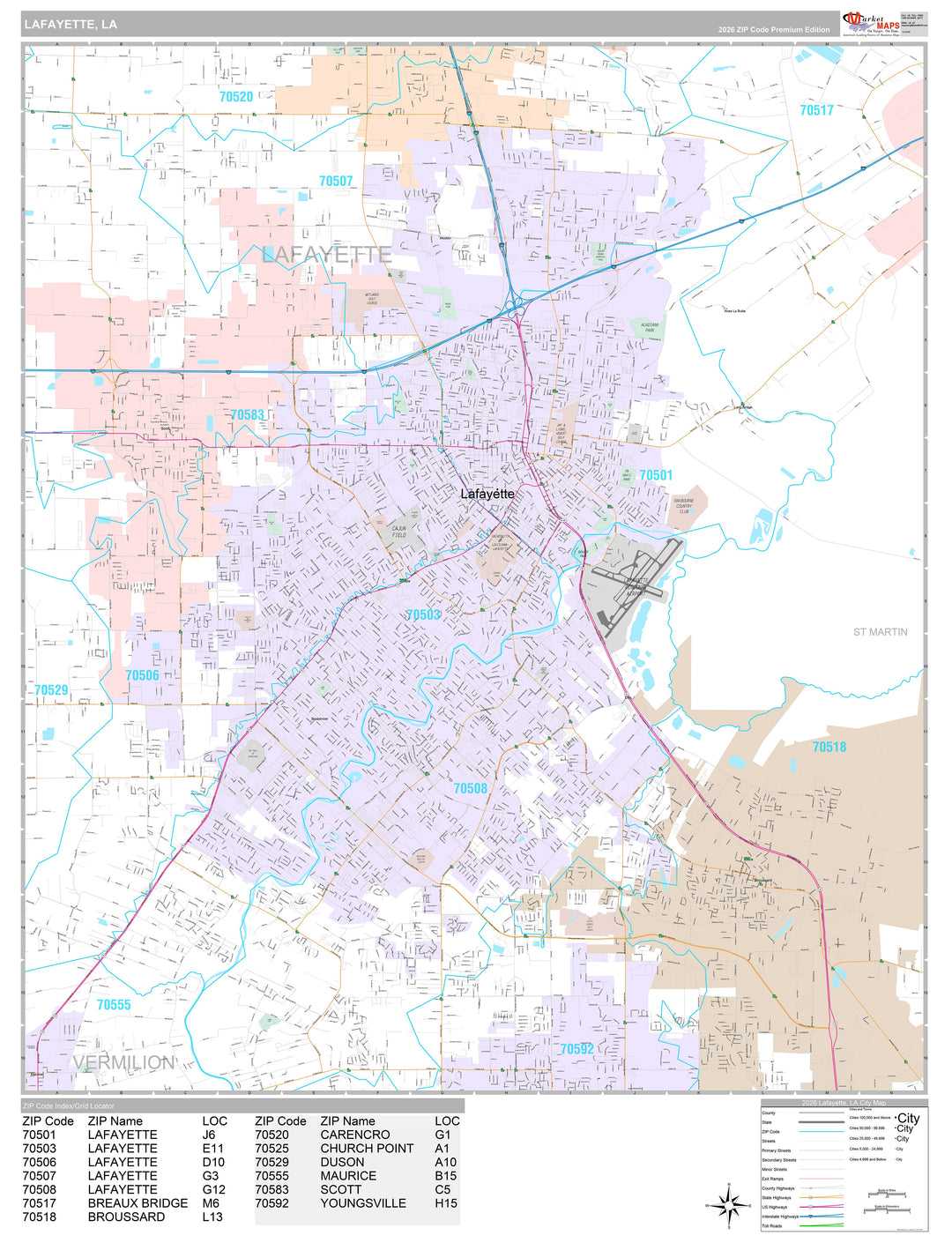 Premium Style Wall Map of Lafayette, LA