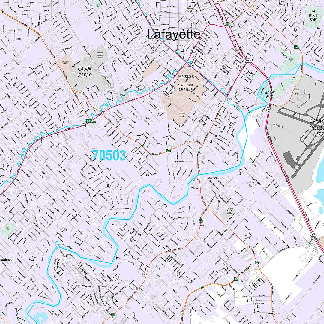 Premium Style Wall Map of Lafayette, LA