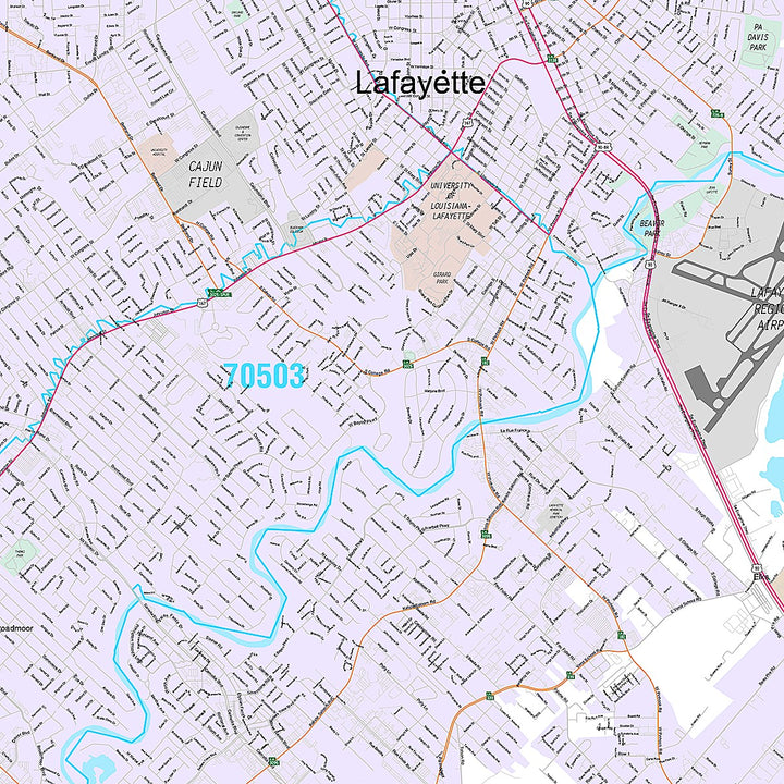 Premium Style Wall Map of Lafayette, LA