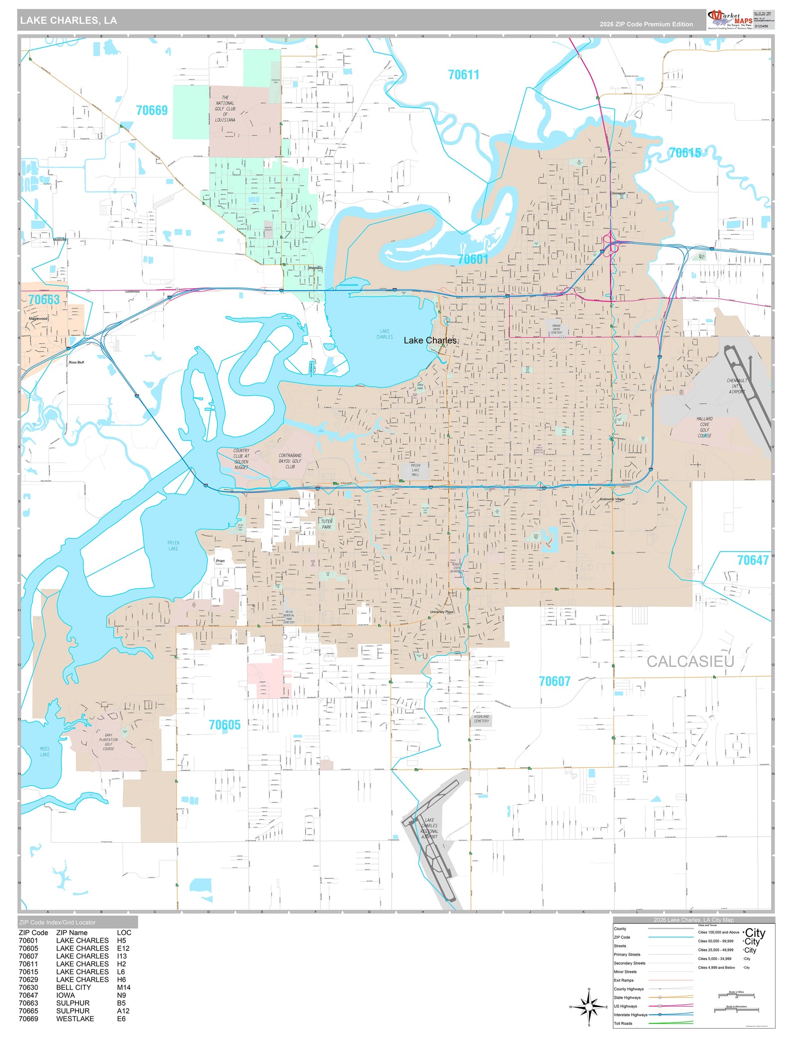 Premium Style Wall Map of Lake Charles, LA