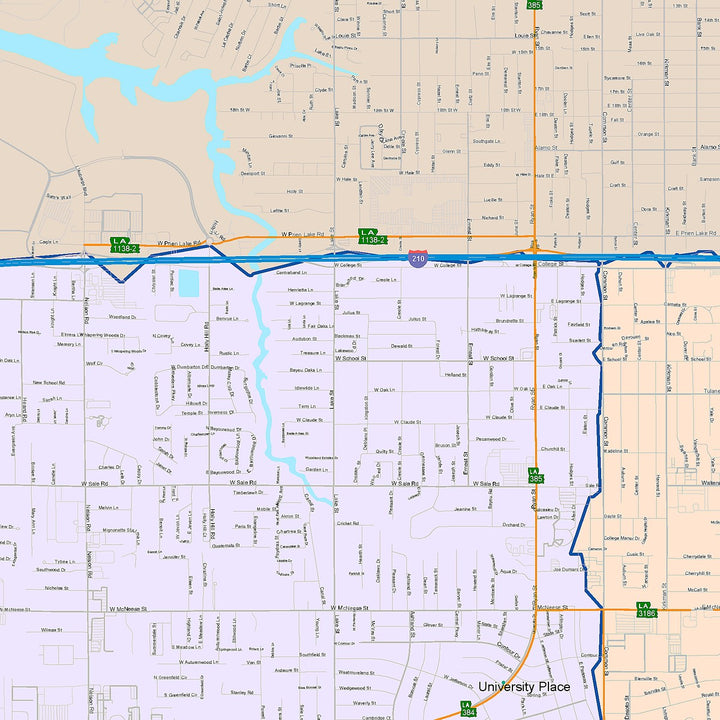 Color Cast Zip Code Style Wall Map of Lake Charles, LA