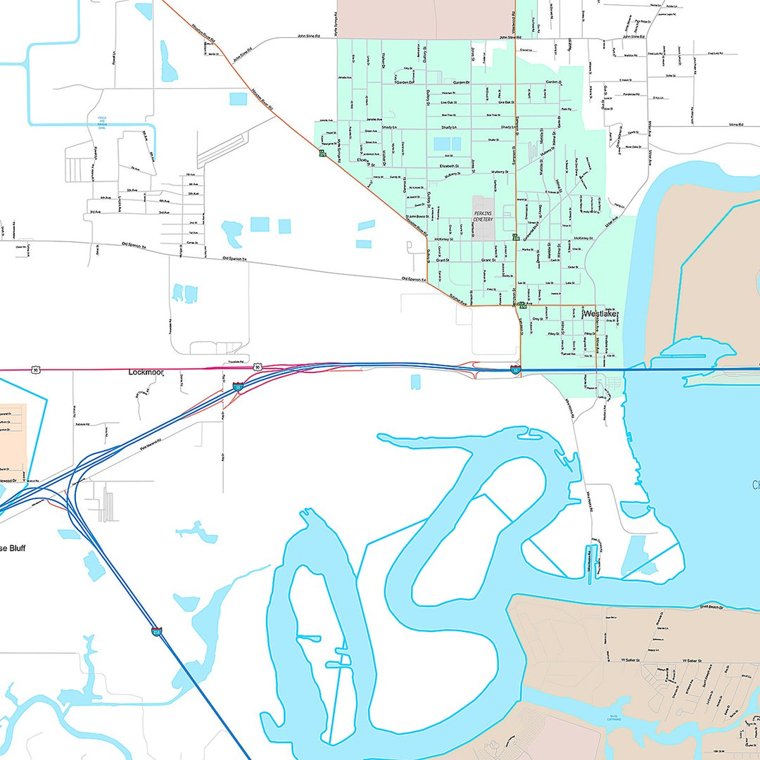 Premium Style Wall Map of Lake Charles, LA