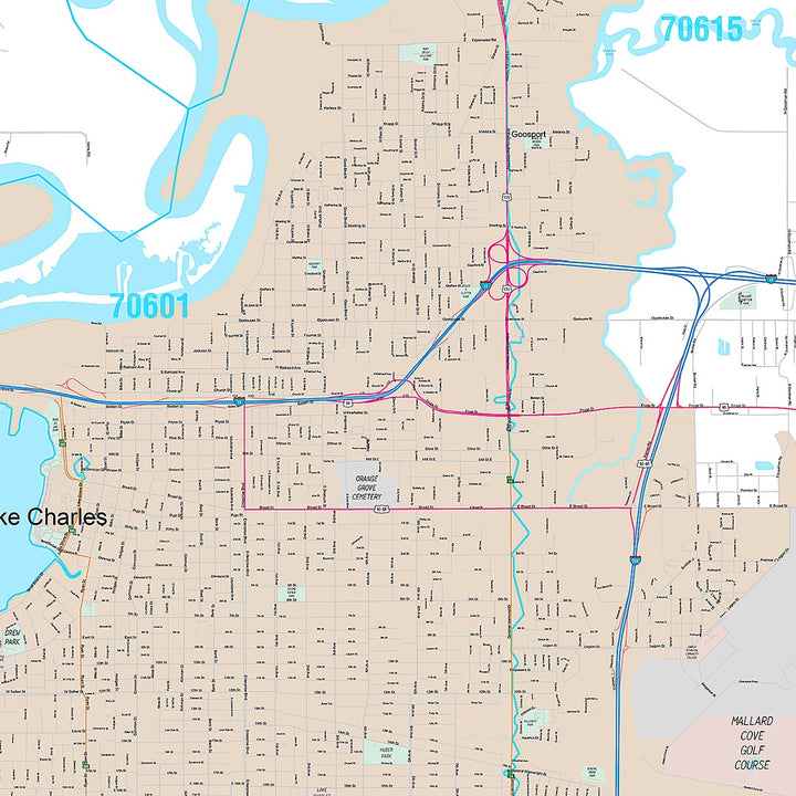 Premium Style Wall Map of Lake Charles, LA