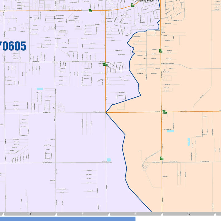 Color Cast Zip Code Style Wall Map of Lake Charles, LA