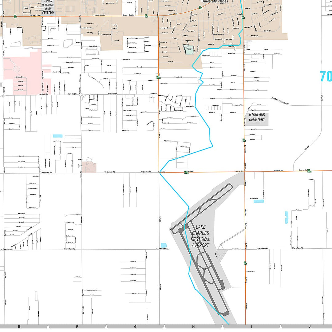 Premium Style Wall Map of Lake Charles, LA