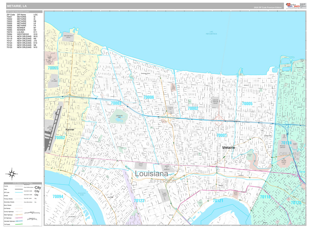Premium Style Wall Map of Metairie, LA