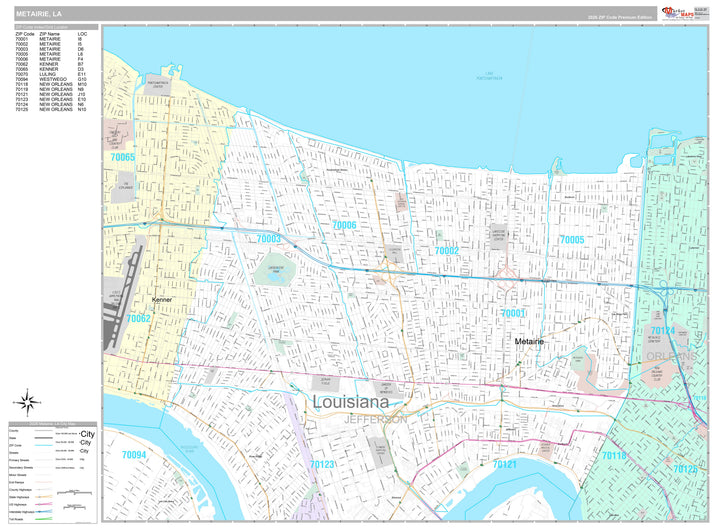 Premium Style Wall Map of Metairie, LA