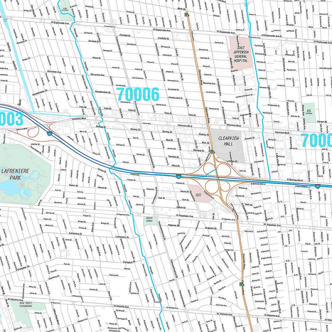 Premium Style Wall Map of Metairie, LA