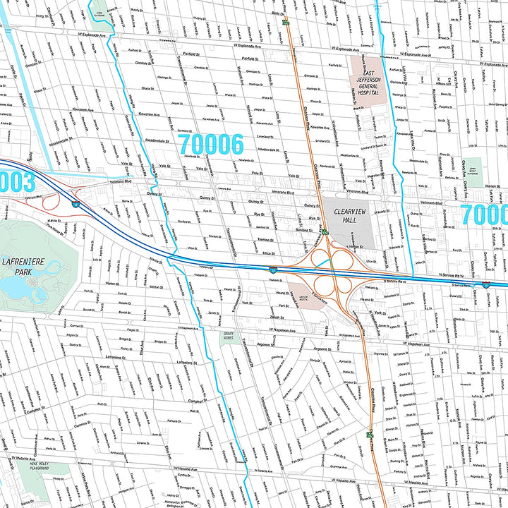 Premium Style Wall Map of Metairie, LA