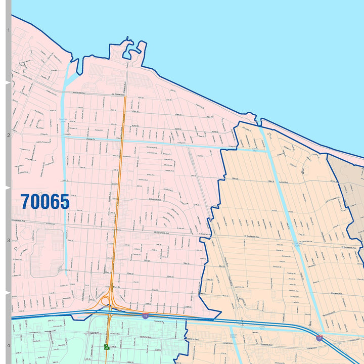 Color Cast Zip Code Style Wall Map of Metairie, LA
