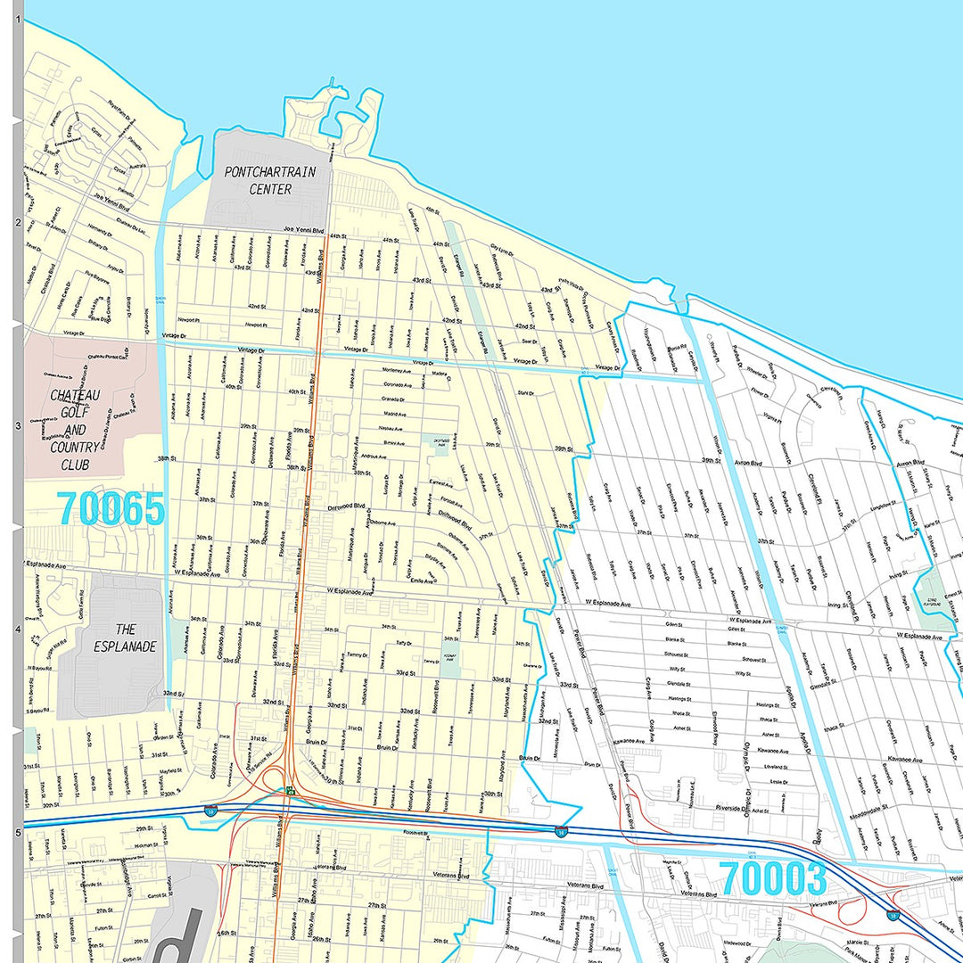 Premium Style Wall Map of Metairie, LA