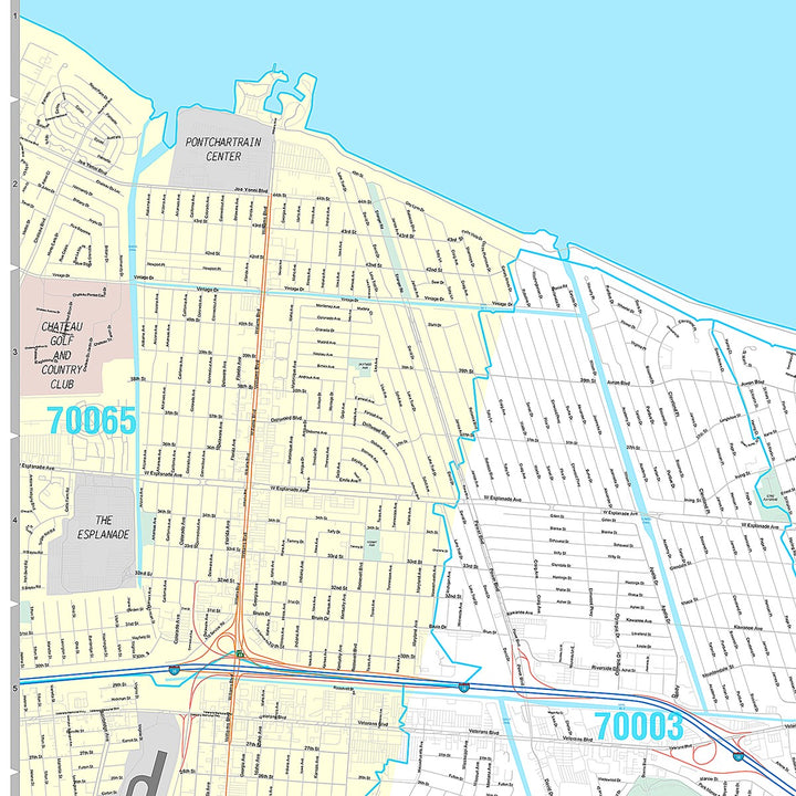 Premium Style Wall Map of Metairie, LA