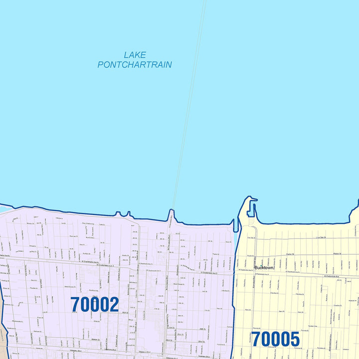 Color Cast Zip Code Style Wall Map of Metairie, LA