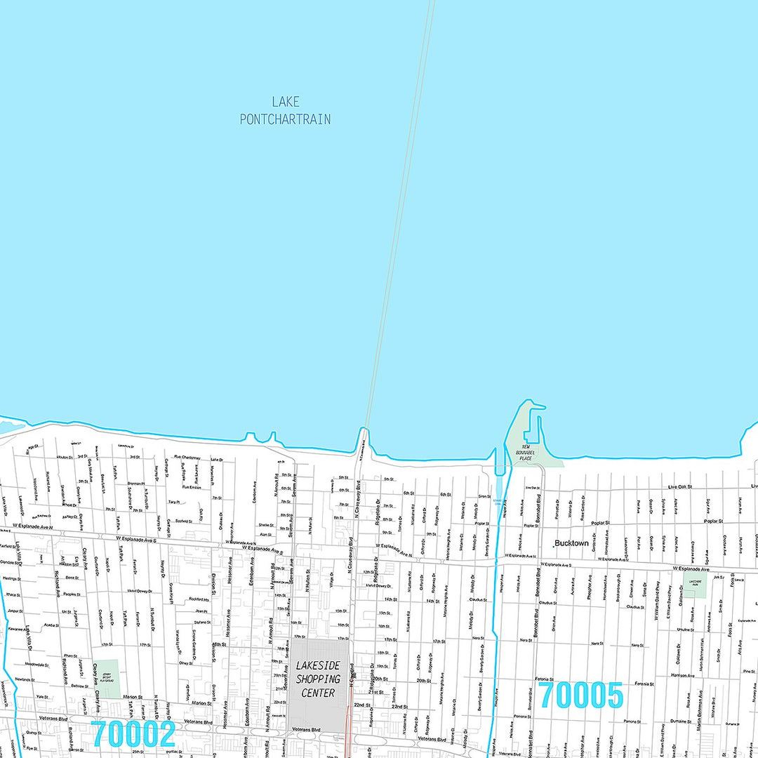 Premium Style Wall Map of Metairie, LA