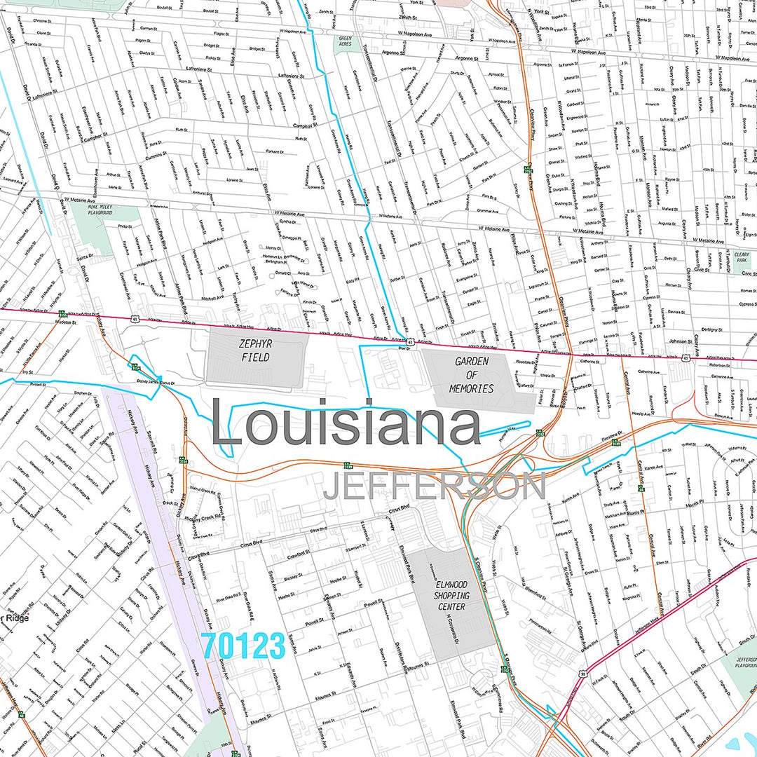 Premium Style Wall Map of Metairie, LA