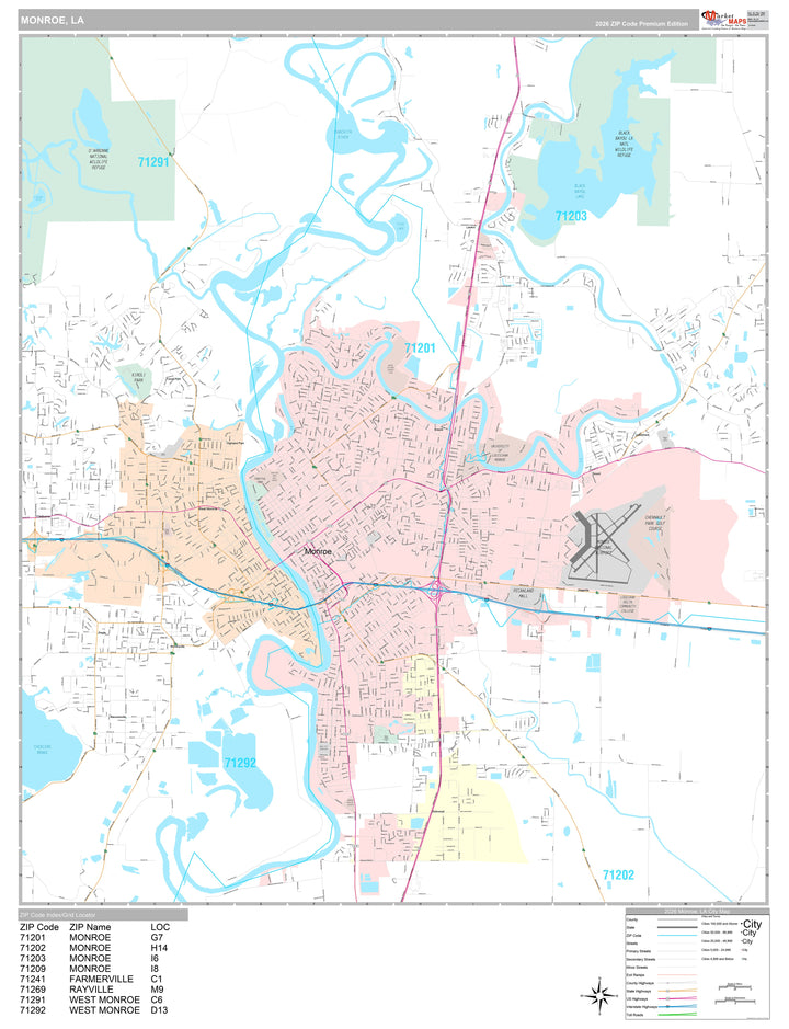 Premium Style Wall Map of Monroe, LA