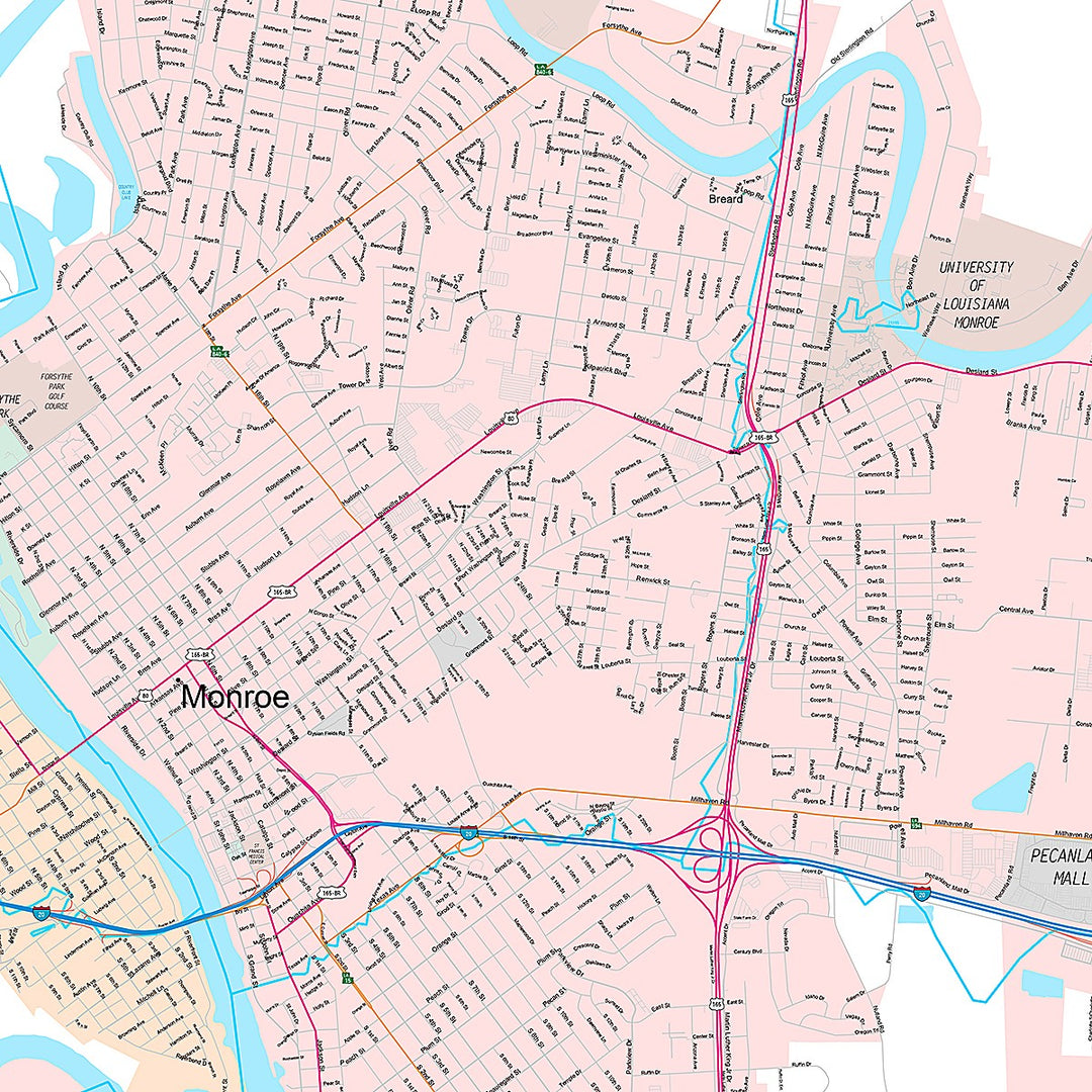 Premium Style Wall Map of Monroe, LA