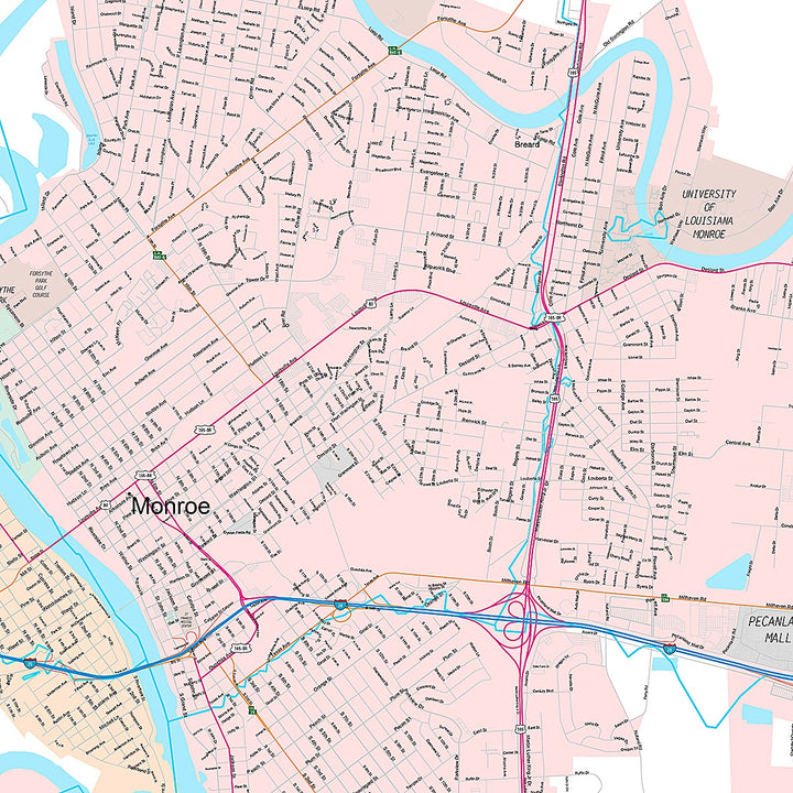 Premium Style Wall Map of Monroe, LA