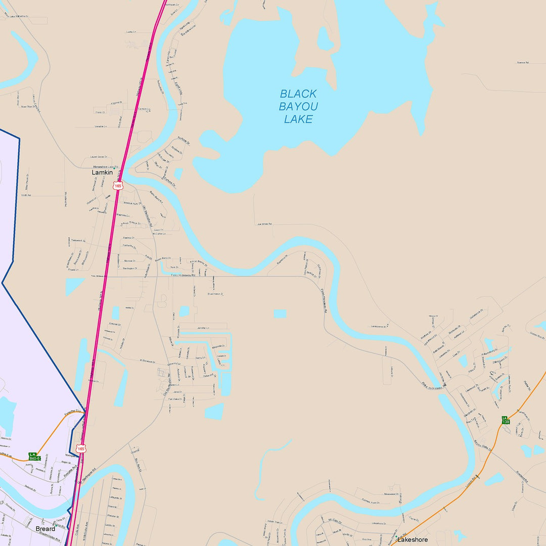 Color Cast Zip Code Style Wall Map of Monroe, LA