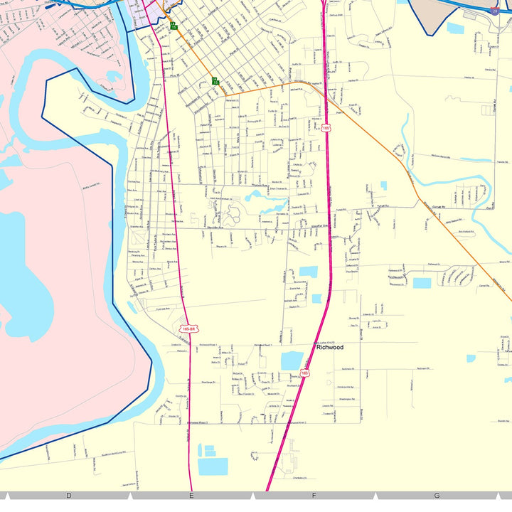 Color Cast Zip Code Style Wall Map of Monroe, LA
