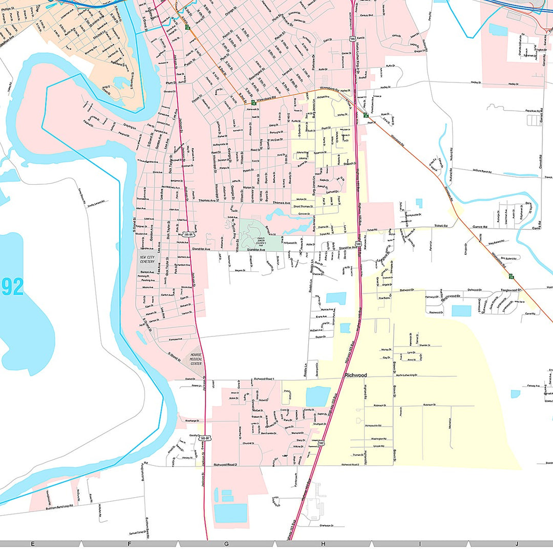 Premium Style Wall Map of Monroe, LA