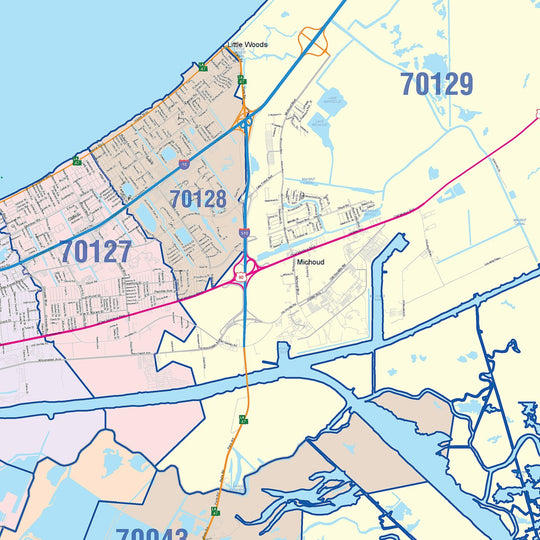 Colorcast Zip Code Style Wall Map of New Orleans, LA – American Map Store